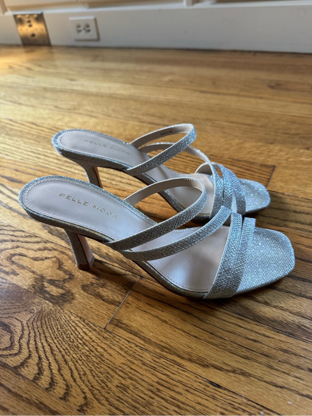 Pelle Moda Silver Glitter Strappy Block Heel Sandal